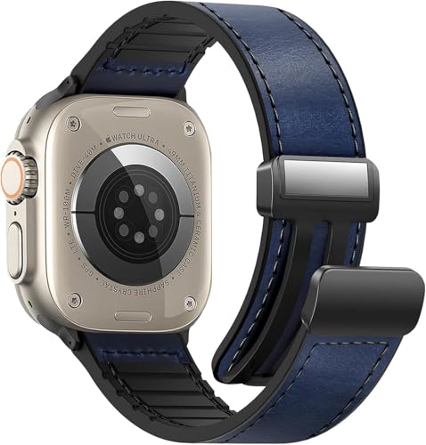 Image of YODI Straps Compatible with Apple Watch 42mm 44mm 45mm 49mm, Replacement Watch Band Leather with Magnet Buckle Strap for iWatch Ultra Series 8 /7 /6 /5 /4 /3 /2 /1 SE