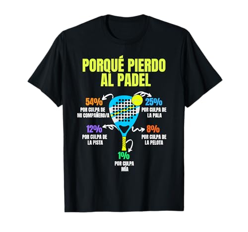 Padel Divertido Jugador Hombre Mujer Camiseta Pádel T-Shirt Unisex Adulto S Black Manga Corta Cuello Crew Deportiva Clásica Ligera