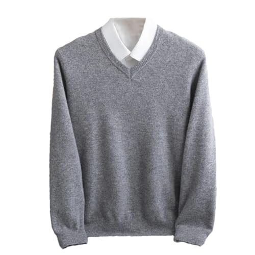 Men Seamless 100% Wool Pullover Sweater V-Neck Long Sleeve Business Soft Warm Thick Tops
