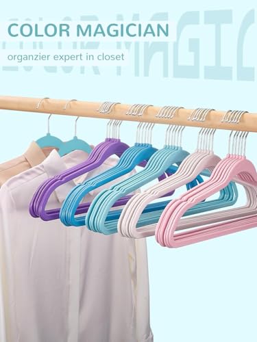 Image of Slim Plastic Hangers for Clothes - Heavy Duty Non-Velvet Hangers with 360 Swivel Chrome Hook & Non Slip Notches - Ideal for Dresses Coats Shirts Jackets & More (White, 6)