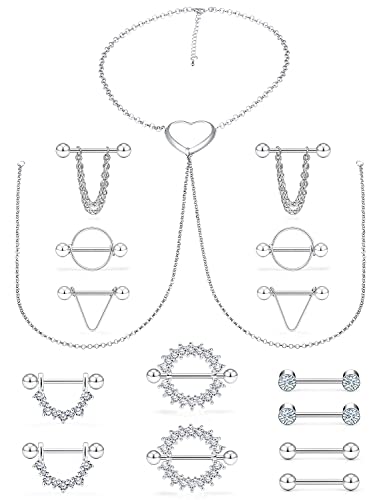 14G Nipple Rings for Women Nipple Piercing Jewelry Stainless Steel Choker Necklace Nipple Rings Heart Nipple Piercing Jewelry Surgical Steel Nipple Jewelry Barbell Piercing Jewelry 14 Gauge Silver