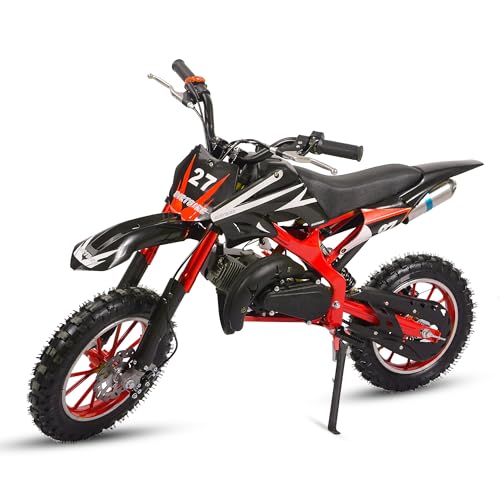 49cc Gas Dirt Bike - 2 Stroke Motorcycle with Off-Road Tires, Dual Disc Brakes &...