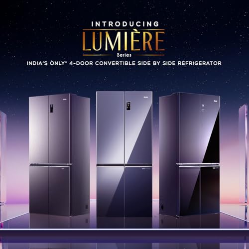 Image of Haier 630L Lumiere French Door 4 Door Side by Side Frost Free Refrigerator|Convertible|Wi-Fi|Inverter|Colourful Display Panel|Motion Sensor|My zone|Sun Lit Interior (HRB-700KGU1, Black Glass)