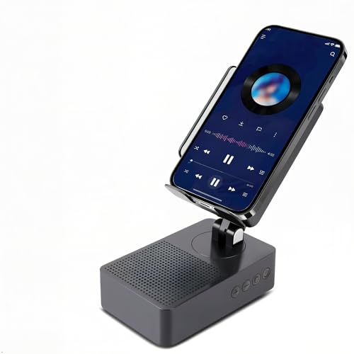 EDUPLINK Bluetooth Lautsprecher mit Handyhalter, Induktiv & 270° Einstellbar, Für Smartphone Handys, Lautsprecher für Küche, Büro, Senioren, Geschenk für Männer (Schwarz)