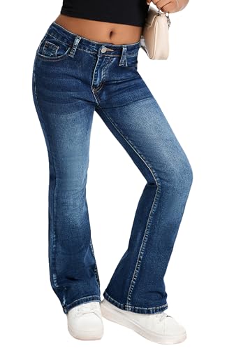 Happy Cherry Jean Patte d'Elephant Fille Pantalons Droit Taille Haute Jeans à Evasé Vintage Flare Jean Skinny Slim 7-8 Ans