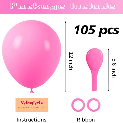 Image of Voircoloria 105pcs Pink Balloons 12inch Party Latex Balloons for Boys Girls Birthday Baby Shower Gender Reveal Wedding Sunflower Party Decorations