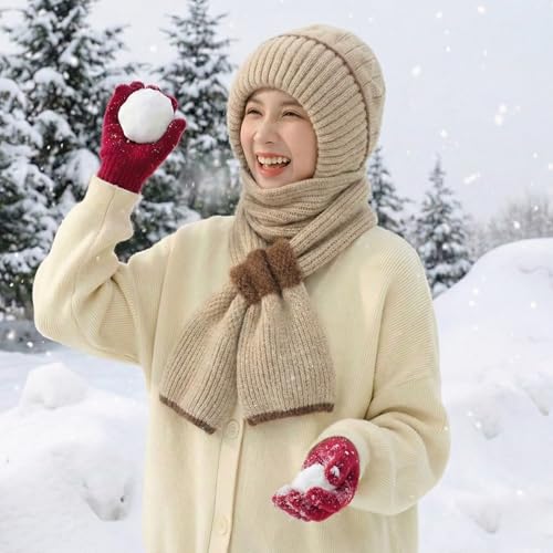 Image of Kraptick Women's Winter Cap and Scarf Set - Thick Fleece Lined Knitted Beanie Hat and Neck Warmer Muffler for Ladies, Stretchable & Soft Woolen Snow Proof for Extreme Cold -5
