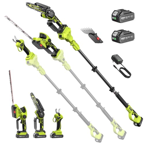 Taille-haies sur perche, sécateur et coupe-branches 8 en 1, mini tronçonneuse, ciseaux de jardin électriques et taille-haies avec batterie 4000 mAh, portée...