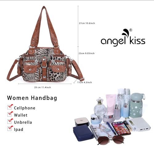 Image of Angel Kiss Hobo Crossbody Purses for Women Shoulder Bag Multipocket Soft Hobo Purses Removable Strap Leather Handbags