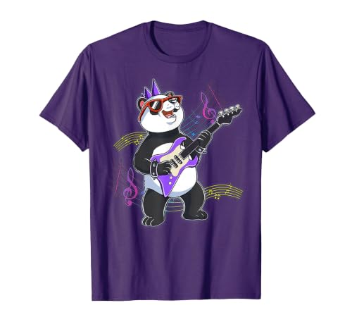 Panda Guitar Rockstar T-Shirt, Men, Purple, Large