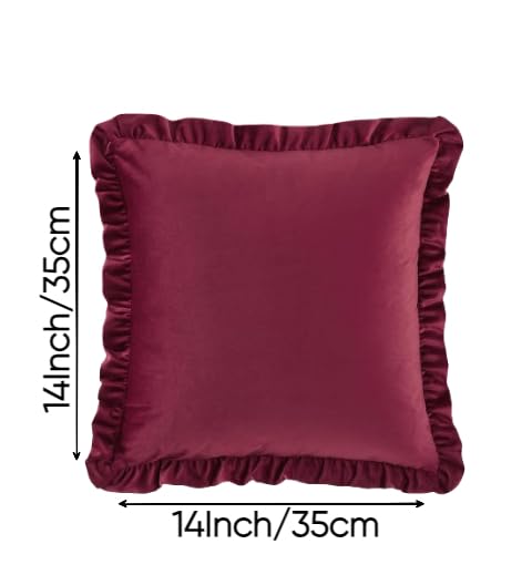 Image of Amazon Brand - Umi Velvet Wine 14x14 Pillow Covers, Set of 2 Decorative Ruffle Cushoin Pillow Covers for Sofa Couch