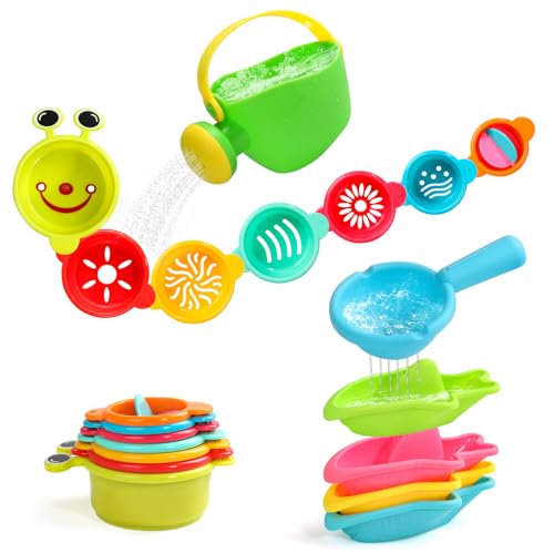 Bath Toys for 1 Year Old, Baby Bath Toys Caterpillar for 1 2 3 Year Olds Toddler Kids 13 PCS, Mould Free Water Play, Bathtub Stacking Cups Boats Swimming Pool Toys for Girls Boys Gifts Present