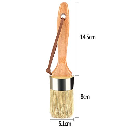 Chalk and Wax Paint Brush 2 Inch Oval Brush for Furniture Painting, Waxing and Stenciling Natural Pure Bristles Compatible for Dark & Clear Soft Wax (Silver 1)