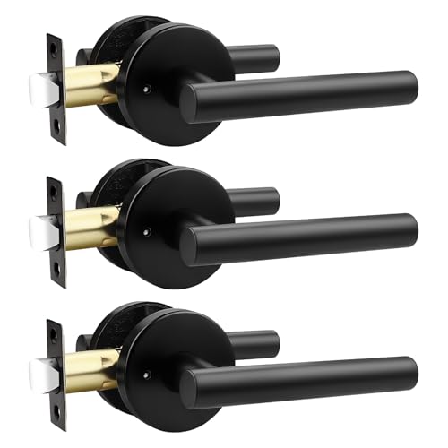 Orger 3 Pack Black Door Handles Interior, Privacy Matte Black Door Handles for Bedroom and Bathroom, Door Levers Reversible for Left & Right, 304 Satinless Steels Keyless Locks for Doors