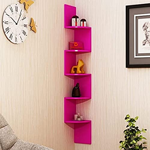 Image of Wooden handicrafts Wooden Stylish Wall Rack Shelves Set of Wall Shelves MDF -Medium Density Fiber Home Decoration Wall Decor (Pink, Zig Zag Corner)