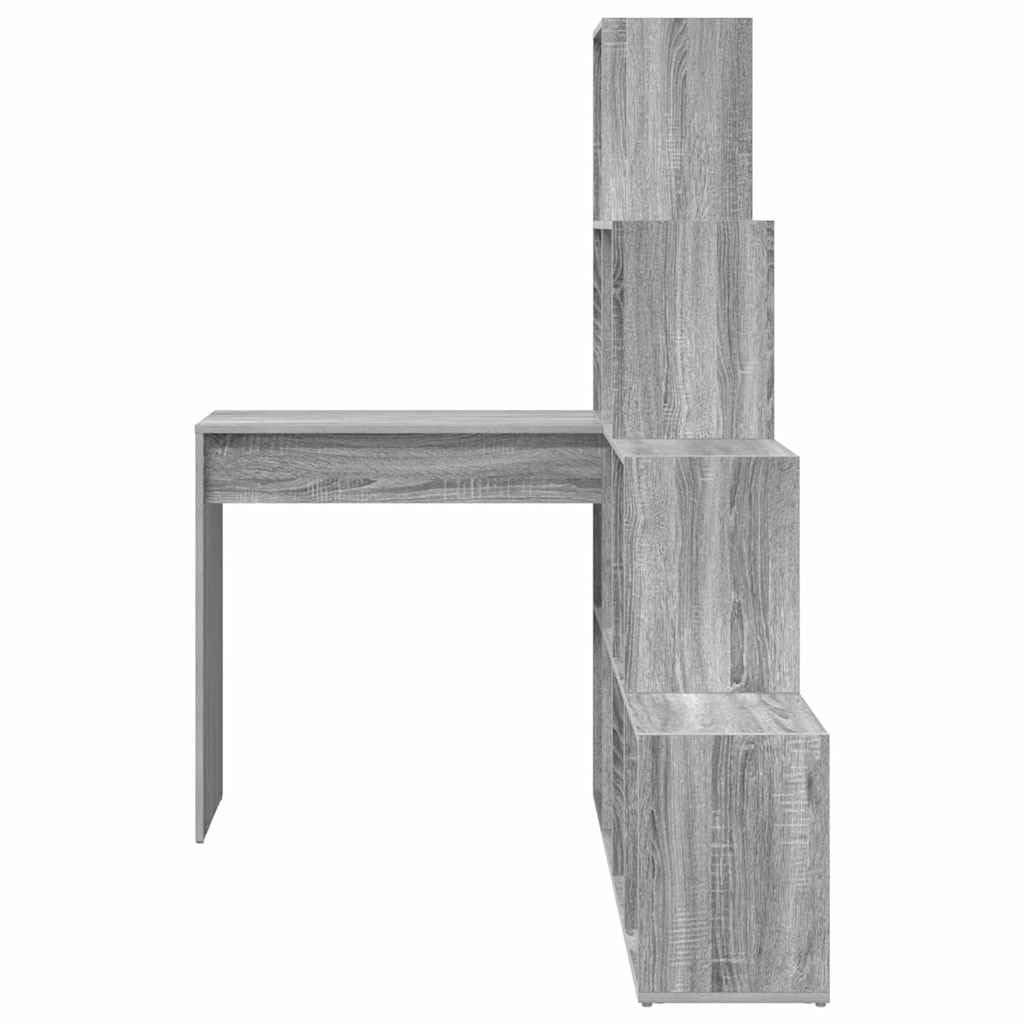 Scrivania angolare grigio Sonoma 149,5 x 101,5 x 149,5 cm, scrivania angolare salvaspazio con ripiano, scrivania per computer a forma di L, in legno, per casa e studio