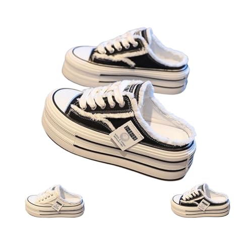 Women's Canvas Mule Sneakers Slip on Platform Shoes,Comfortable Breathable Casual Indoor for Walking Errands Travel