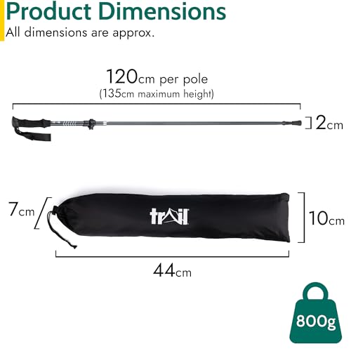 Trail Folding Walking Poles 2 Pack – Lightweight Aluminium Trekking & Hiking Sticks, Adjustable Fliplock Design, Tungsten Tips With Mud, Snow, Rubber & Boot Attachments For All Terrains, 120–135Cm - 6