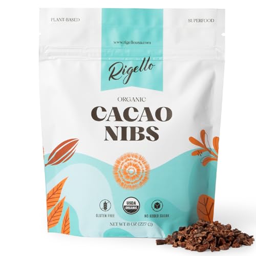 Rigello Organic Cacao Nibs - Vegan, Gluten Free, Non-GMO, Sustainable (8 oz)