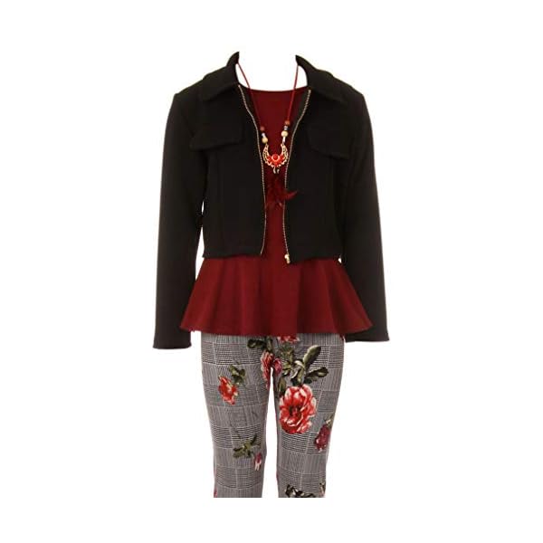 Little Girl Jackets Necklace Shirt Tank Pant Legging Girls 4 Pieces Clothing Set
