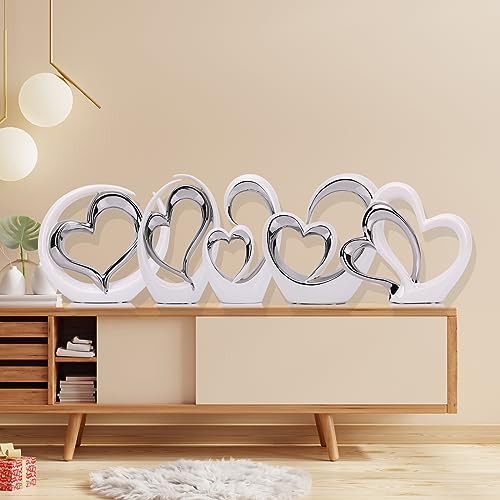 Escultura Doble Corazón de Porcelana Blanca y Plata miniatura 7