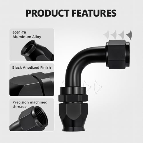 Image of EVIL ENERGY 12AN PTFE Hose End Fitting 90 Degree Black for PTFE Hose Only 4PCS