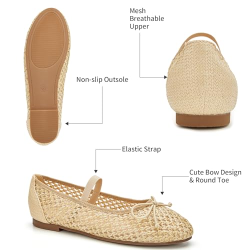 Image of Trary Flats for Women Closed Round Toe Ballet Flats Mary Jane Shoes Women with Elastic Strap Cute Bowknot Comfortable Dress Shoes for All-Year Daily Work Casual Wear