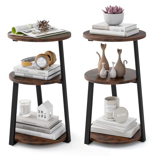 COSTWAY Table d'Appoint, Bout de Canape 3 Niveaux, Gueridon Haut, Cadre en Métal, Design Rond, Table de Chevet, Petite Table Basse pour Salon, Chambre, 40,5 x 38 x 62...