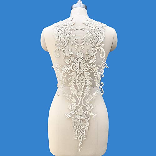 1 Pcs Lace Fabric Cotton Embroidered Applique DIY High-end Wedding Dress Accessories Handmade(Platinum)