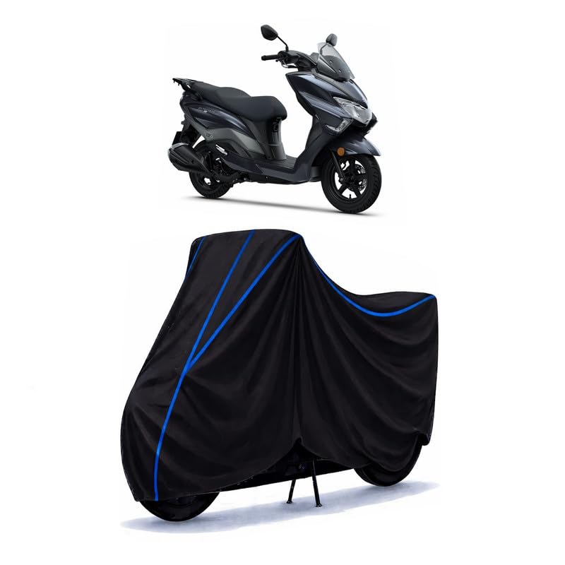 Image of Scooty Cover Water Resistant for Burgman Street EX | Universal Scooter & Bike Cover | Heavy Duty UV Dust, Rain & Scratch Protection | Elastic Fit All Weather Indoor Outdoor | Black with Blue Piping