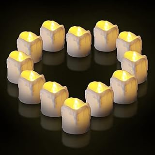 Ymenow LED Tea Lights with Timer, 12pcs Flameless Flickering Battery Candles Long Burning for Christmas New Year Home Table Room Wedding Party Decorations - Warm White