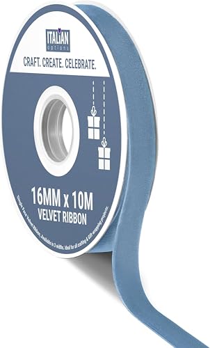 Italian Options Velvet Ribbon Luxury Single-Face Velvet Ribbon for Crafting Christmas Bows Hair Cakes Weddings Ornaments Gift Wrapping Flowers 16mm x 10 Metre Roll Vintage Blue