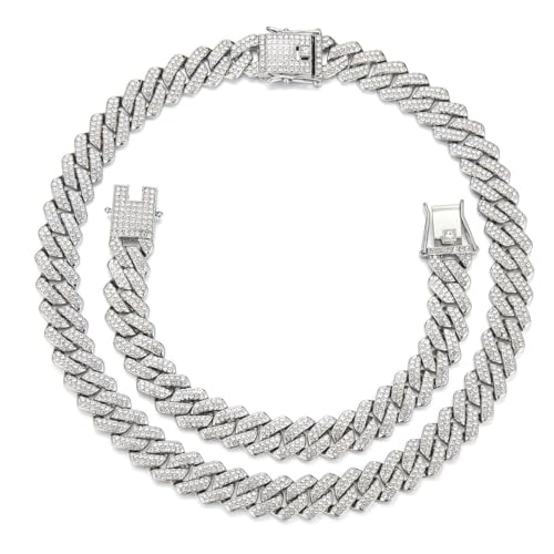 Gold Silver Cuban Link Chain and Bracelet for Men and Women - Diamond Necklace Iced Out Miami Cuban Hip Hop Jewelry