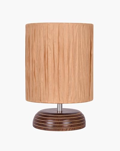 Image of Homesake Wooden Base Table Lamp with Fabric Drum Shade Livra | Warm Ambient Bedside Lamp for Bedroom, Living Room, Study, Office, Modern Classic Night Lamp Home Decor