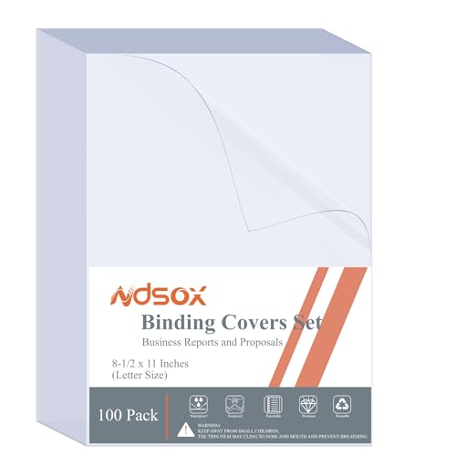 Ndsox 100 Pack Clear Binding Covers 8 Mil Polycover Report Cover Sheets 8-1/2 x 11 Inches Letter Size for Business Presentation Document Binding Proposals Office Supplies Un-Punched Square Corners