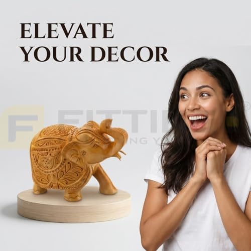 Image of EL03 Temple Elephant Statue 3 Inch Premium Handcrafted Kadam Wood Elephant Idol with Auspicious Right Leg Forward for Home Mandir Pooja & Living Room Decor Office Indian Gifting- Pack of 2
