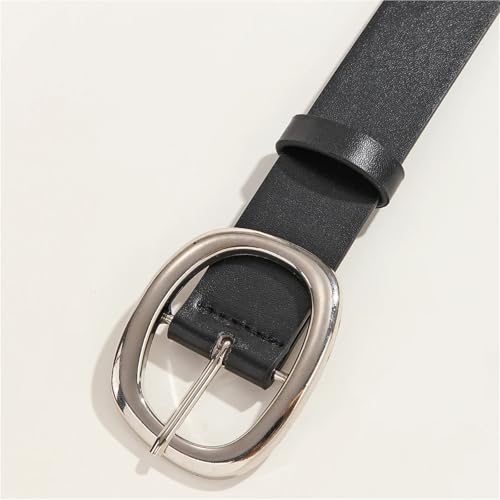 Women's Casual and Business Style Black Belt with 3.2" Oval Buckle Adjustable Leatherette Waist Accessory Belts for Women(110cm)4
