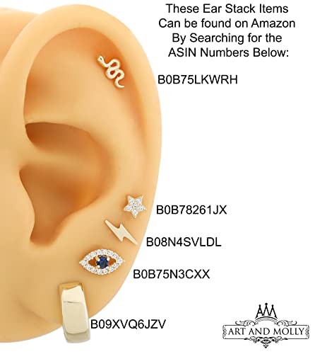 Solid 14K Gold Lightning Bolt Studs Dainty Small Earrings, Polished Finish, 8mm2