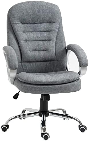 Vinsetto High Back Home Office Chair Executive Computer Chair with Adjustable Height, Upholstered Thick Padding Headrest and Armrest - Grey