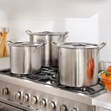 BrylaneHome 6 pcs set (6/8/12) Quart Stainless Steel Stockpot with Lid Food Grade Heavy Duty Multipurpose Stock Pot for Stew, Simmering, Soup Pot, Gas and Dishwasher Safe Rust Free Cookware -