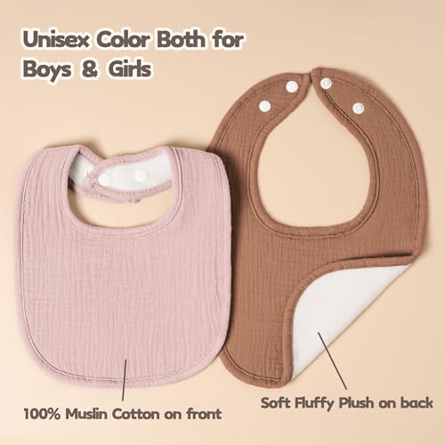 Image of Susurration Muslin Baby Drool Bibs 6Pack Soft Square Adjustable Baby Bandana Bibs for Unisex Girls & Boys