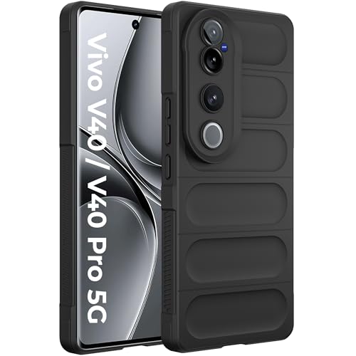 Image of A rtistque Back Cover Case for Vivo V40 / V40 Pro / T3 Ultra 5G | with Inner Fabric | Stylish AirBag Case | Liquid Stripe Silicone | Camera Protection | Anti Slip Grip | Back Cover - Black