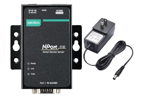 Image of Moxa NPort 5130 with Adapter - 1 Port Device Server, US Plug, 10 /100M Ethernet, RS422 /485, DB9 Male, 12-48VDC, 0 to 55C (Adapter Included)