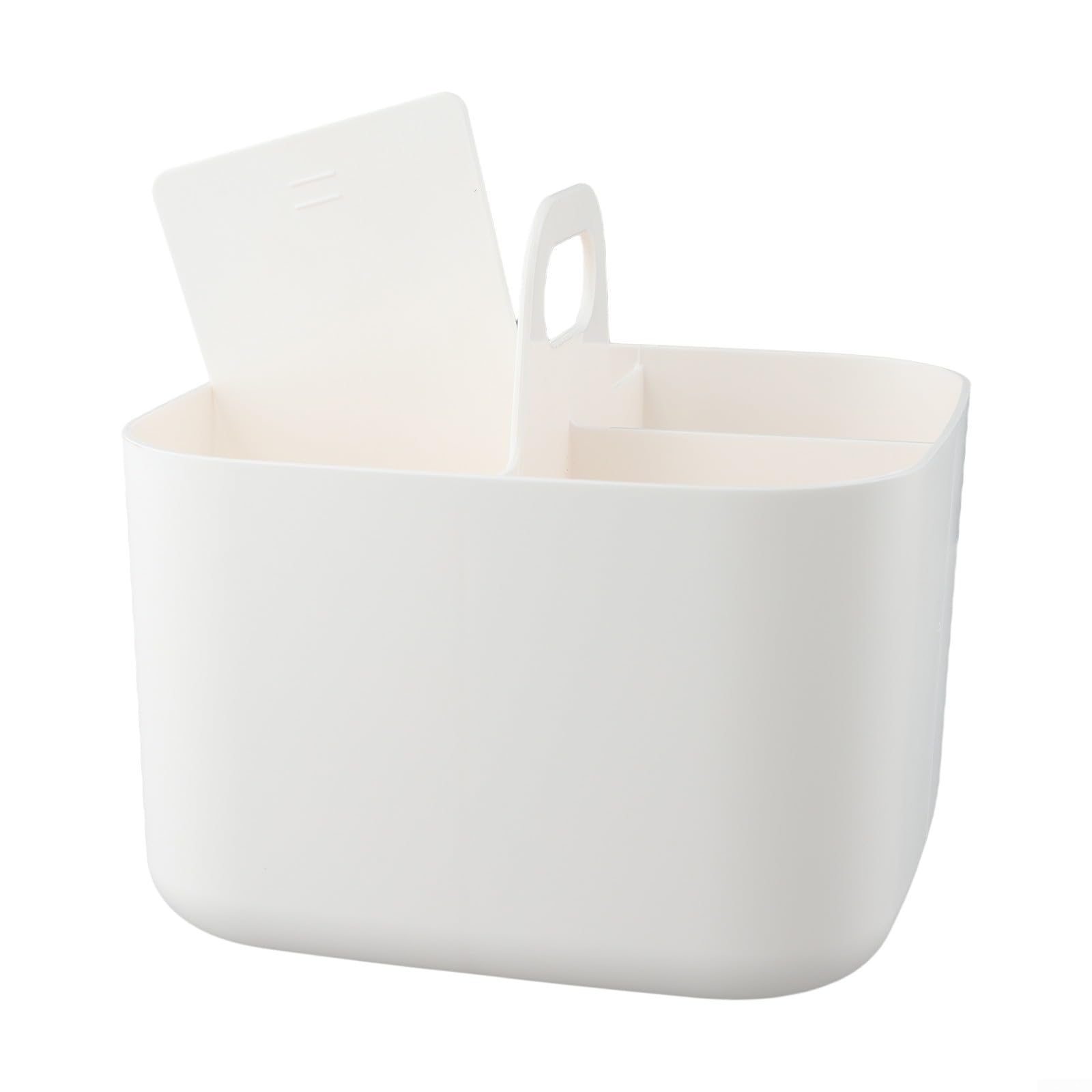 Cestino portaoggetti impilabile con manico in plastica, portatile, per ufficio, cucina, bagno, soggiorno, prodotti cosmetici, giocattoli, piedini antiscivolo, facile da pulire (bianco)
