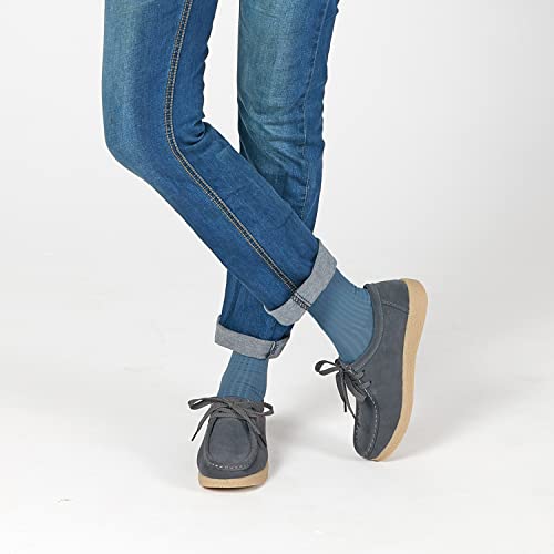 Image of TRULAND Leather Oxford Shoes for Women - Suede Lace Up Moc Toe Low Platform Flat Wallabees Shoes