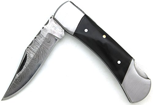 Wild Turkey Handmade Real Damascus Steel Manual Folding Pocket Knife Comes With Leather Sheath #TOP5