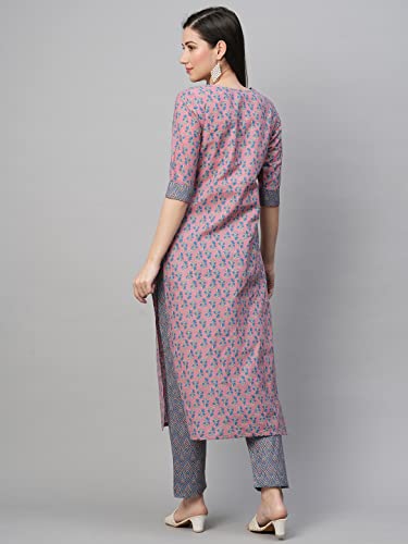 Image of GoSriKi Women's Cotton Blend Printed Straight Kurta With Pant