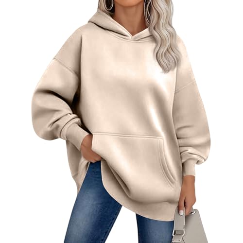Hoodie Damen Pullover Elegant Sweatshirt mit Kapuze Langarmshirt Oversize Dünnes Kapuzenpullover Sport Sweater Basic Pulli Outdoor Winter Pullover...