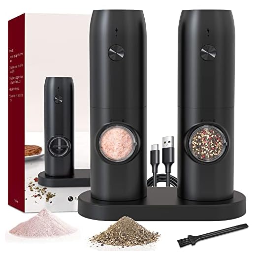 Electric Salt and Pepper Grinder Set of 2,automatic pepper mill,USB rechargeable,Adjustable Coarseness,One-handed operation,ceramic burr,refillable,Auto grinders with charging base LED light