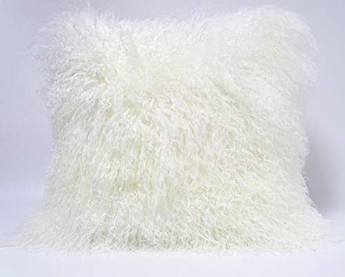 New Deal warmer Deluxe Home Decorative Rectangular Soft Plush 100% Real Mongolian (Tibetan) Lamb Wool Pillow/Cushion Cover/Case (White, 20x20inch)